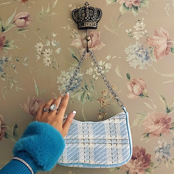 Plaid Shoulder Purse w/ Chain Strap 🌀🩵 - Picture 1 of 1